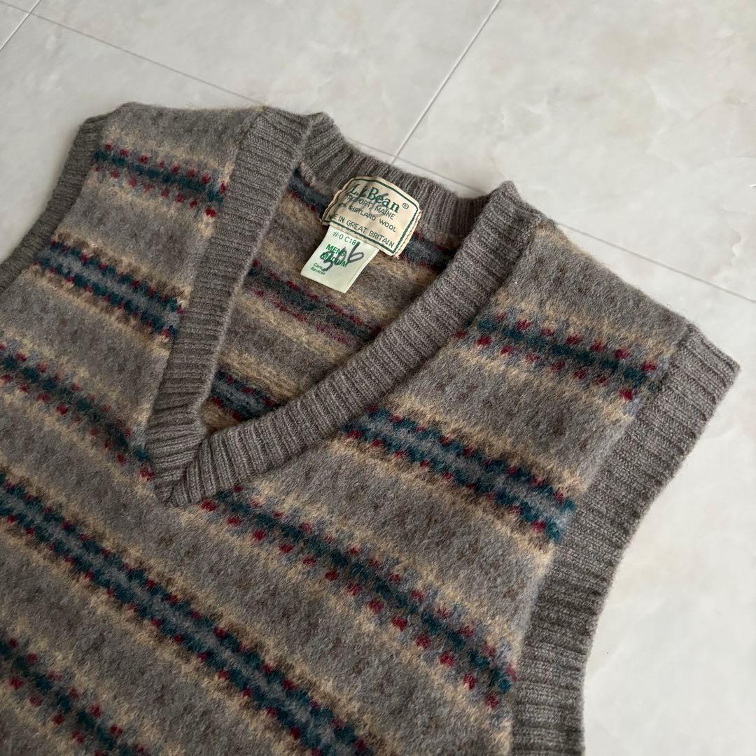 L.L.Bean 英国製シェットランドベスト M グレー系 フェアアイル
