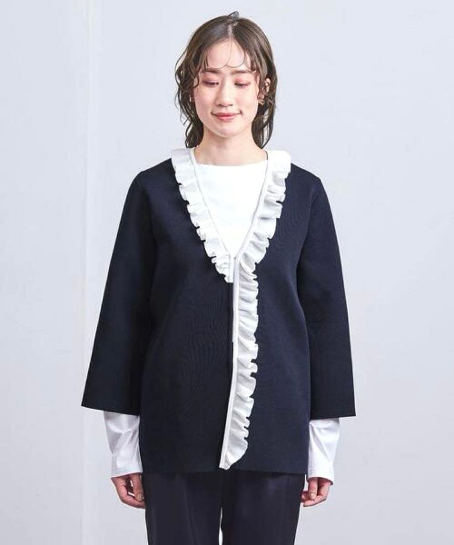 フリルカラー カーディガン ネイビー UNITED ARROWS
