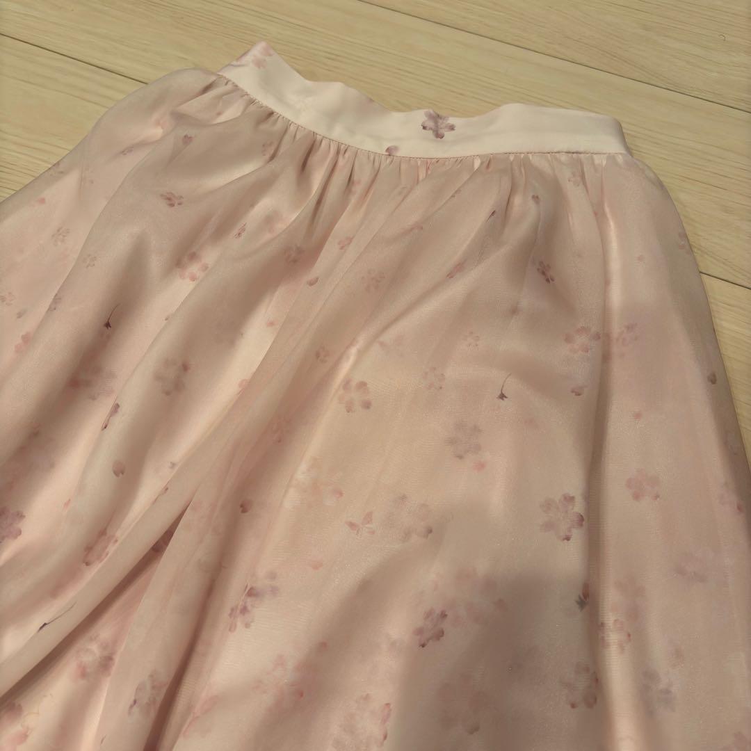 Axes Femme 桜 レース × 桜柄 ロング フレア スカート ピンク