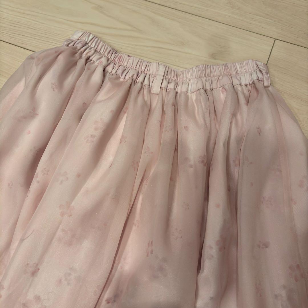 Axes Femme 桜 レース × 桜柄 ロング フレア スカート ピンク