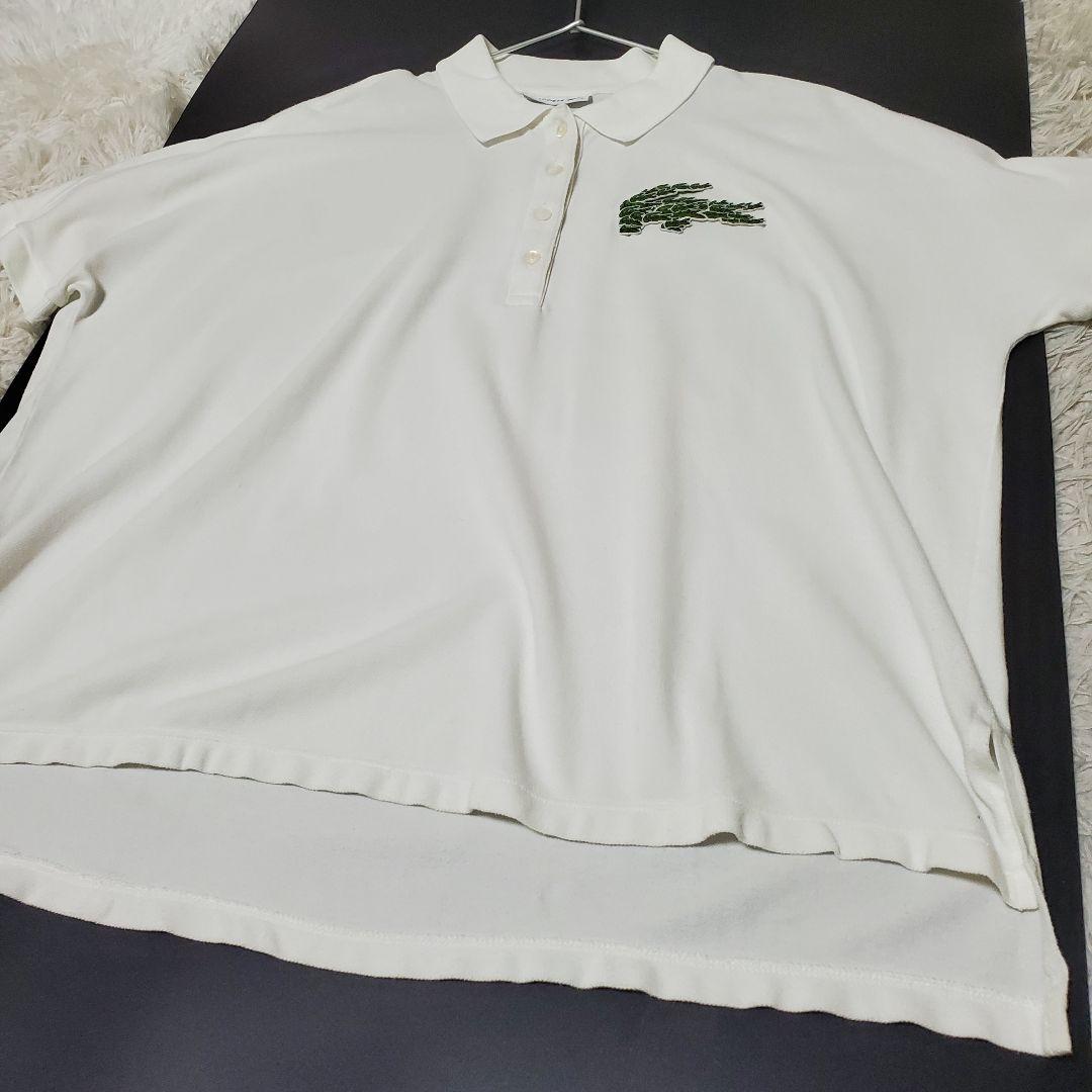 美品 レア LACOSTE ポロシャツ デカワニ ホワイト 貝ボタン M