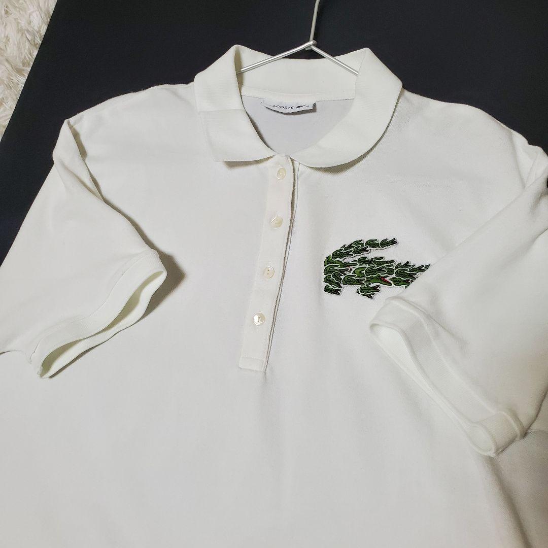 美品 レア LACOSTE ポロシャツ デカワニ ホワイト 貝ボタン M