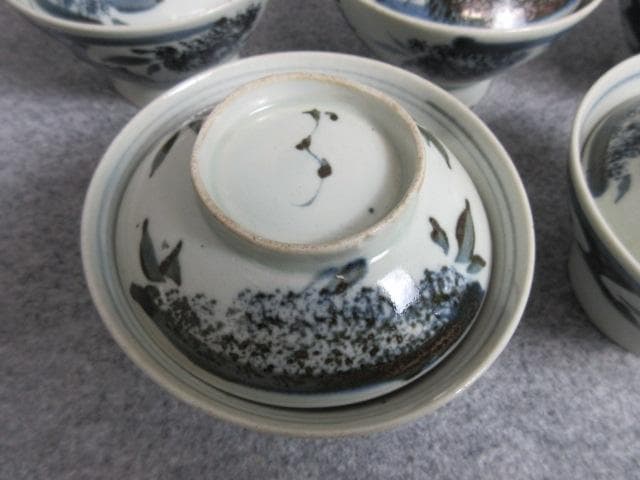 古伊万里染付草花文蓋茶碗5個 [B25747]