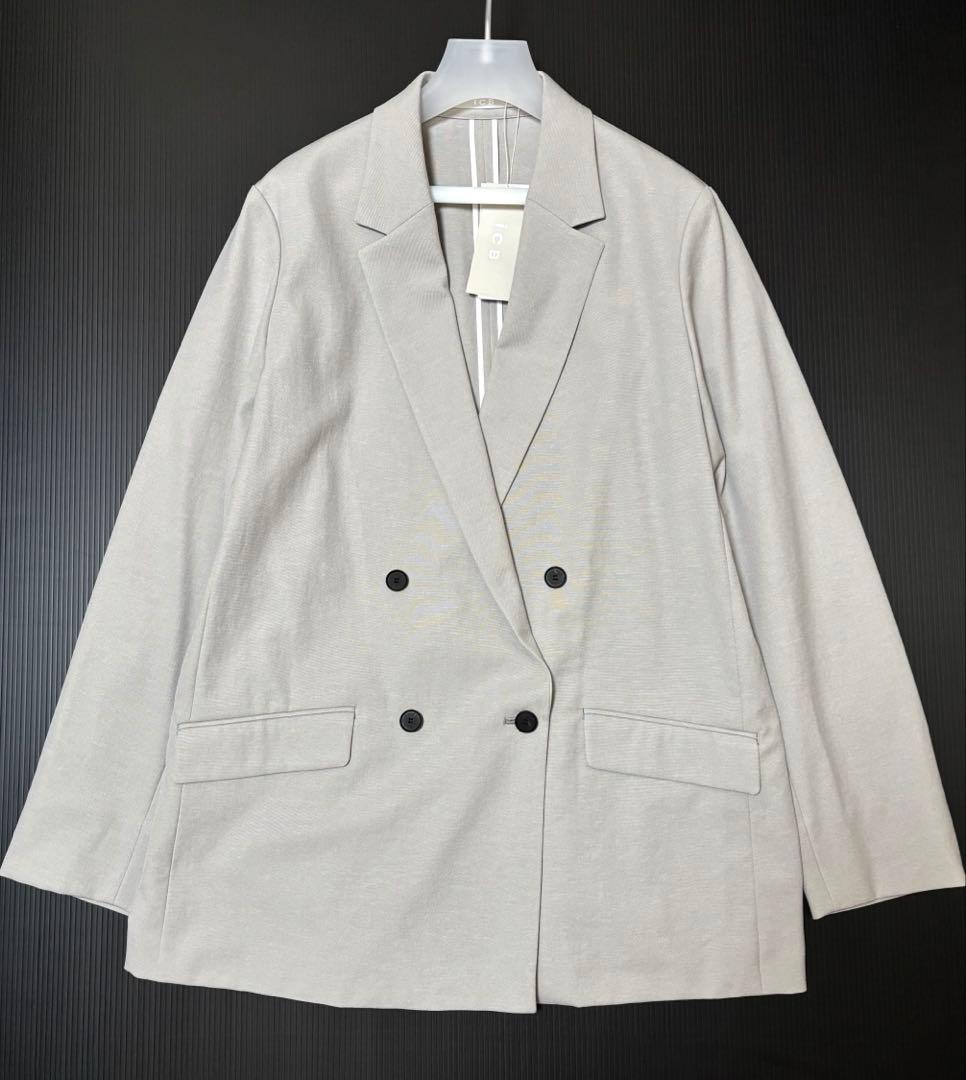 新品【iCB】リネン　ダブル　ブレスト　ジャケット　大きいサイズ　5L グレー
