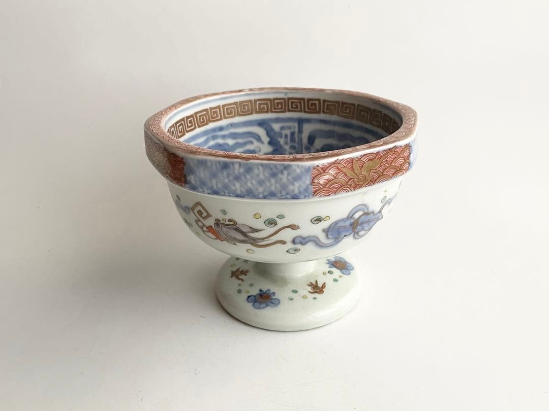 骨董　アンティーク　古伊万里　色絵　金彩　鳳凰文様　宝尽　盃洗　猫の餌入れ