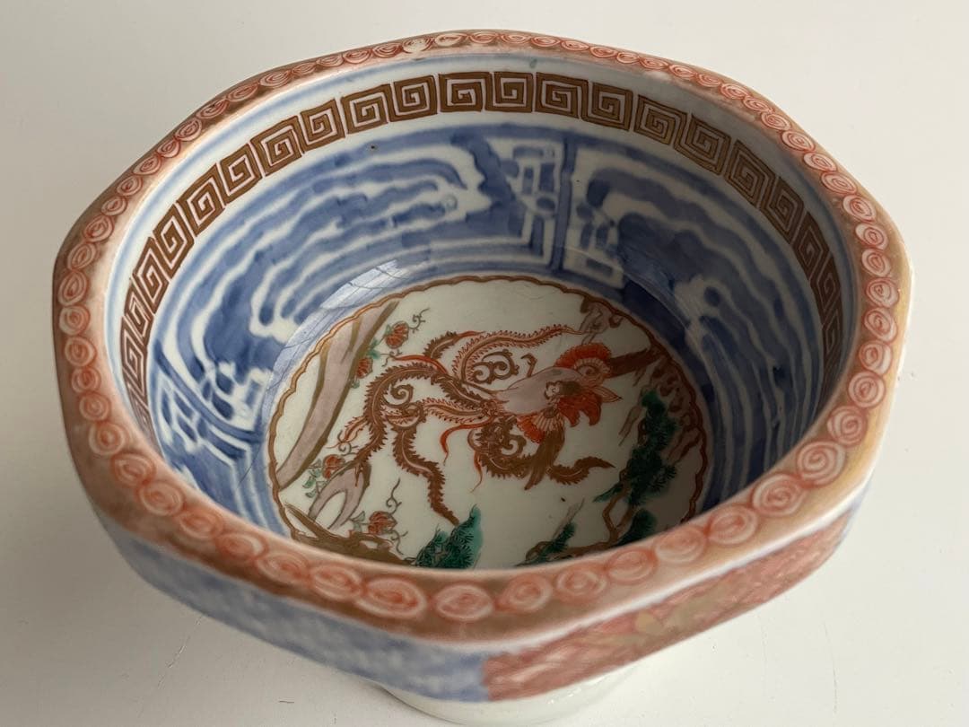 骨董　アンティーク　古伊万里　色絵　金彩　鳳凰文様　宝尽　盃洗　猫の餌入れ