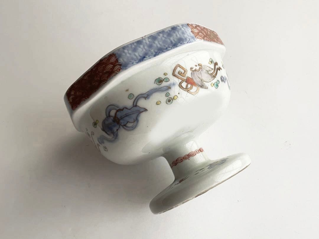 骨董　アンティーク　古伊万里　色絵　金彩　鳳凰文様　宝尽　盃洗　猫の餌入れ