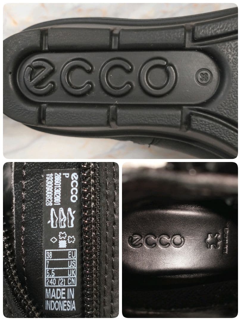 美品 ECCO 本革 ショートブーツ サイドジップ シボ革 黒 38