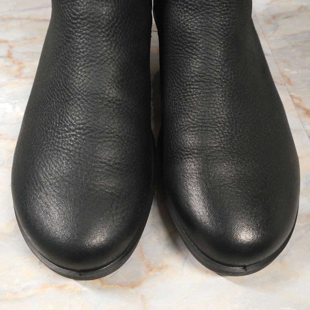 美品 ECCO 本革 ショートブーツ サイドジップ シボ革 黒 38
