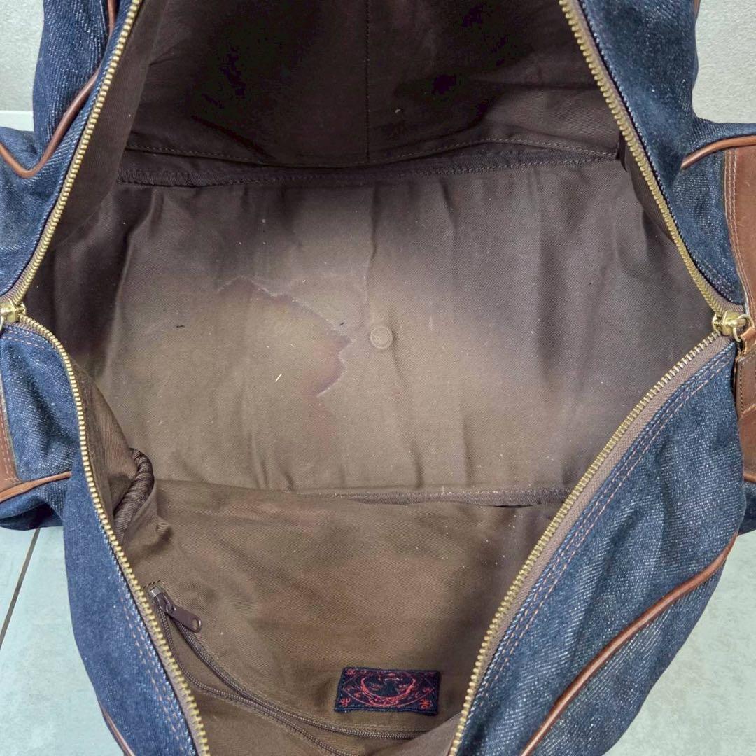 希少 EVISU レザーハンドル デニム ボストン バッグ