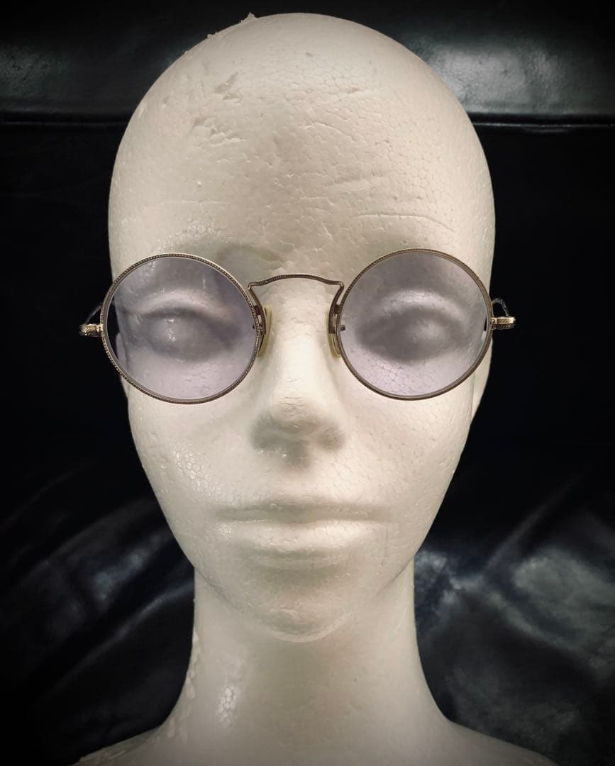 30s？〜vintage 彫刻美しい粋な丸眼鏡　縄手タイプ　替えレンズ付