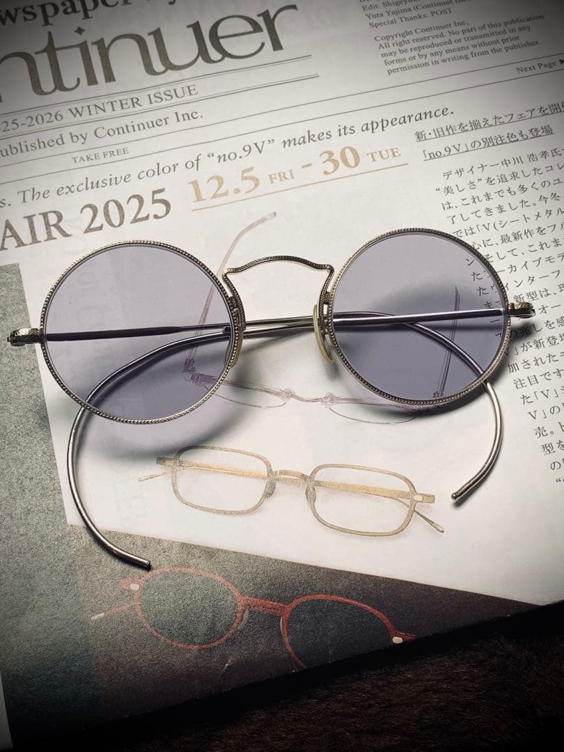 30s？〜vintage 彫刻美しい粋な丸眼鏡　縄手タイプ　替えレンズ付
