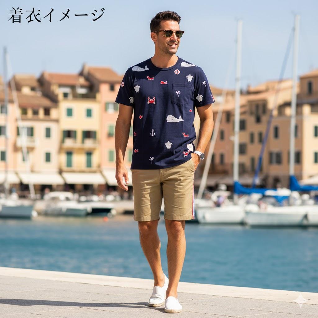 【ユー君】 トムブラウン　Tシャツ　クジラ　カニ　マリン　ネイビー