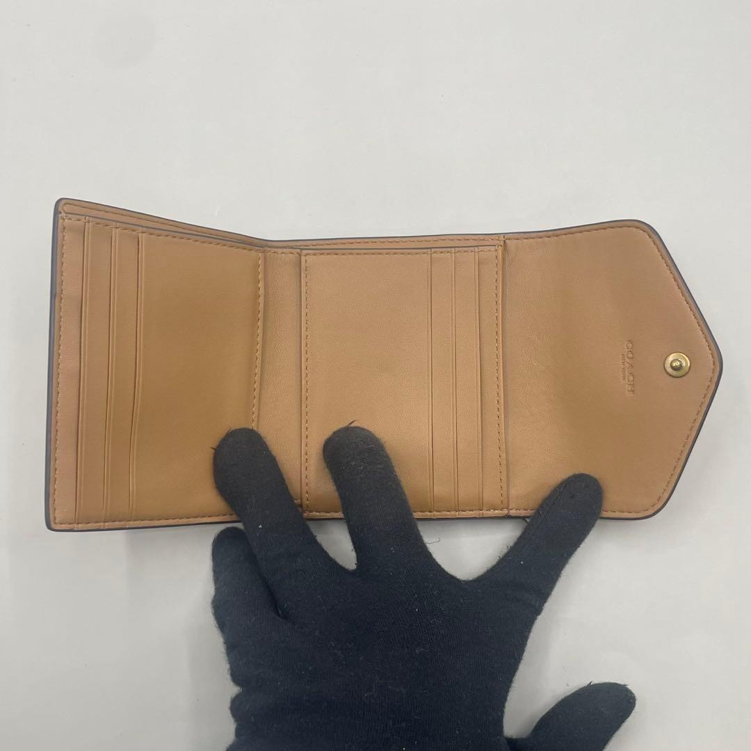 極美品✨️コーチ 三つ折り財布 ミニウォレット ウィン PVC レザー ベージュ