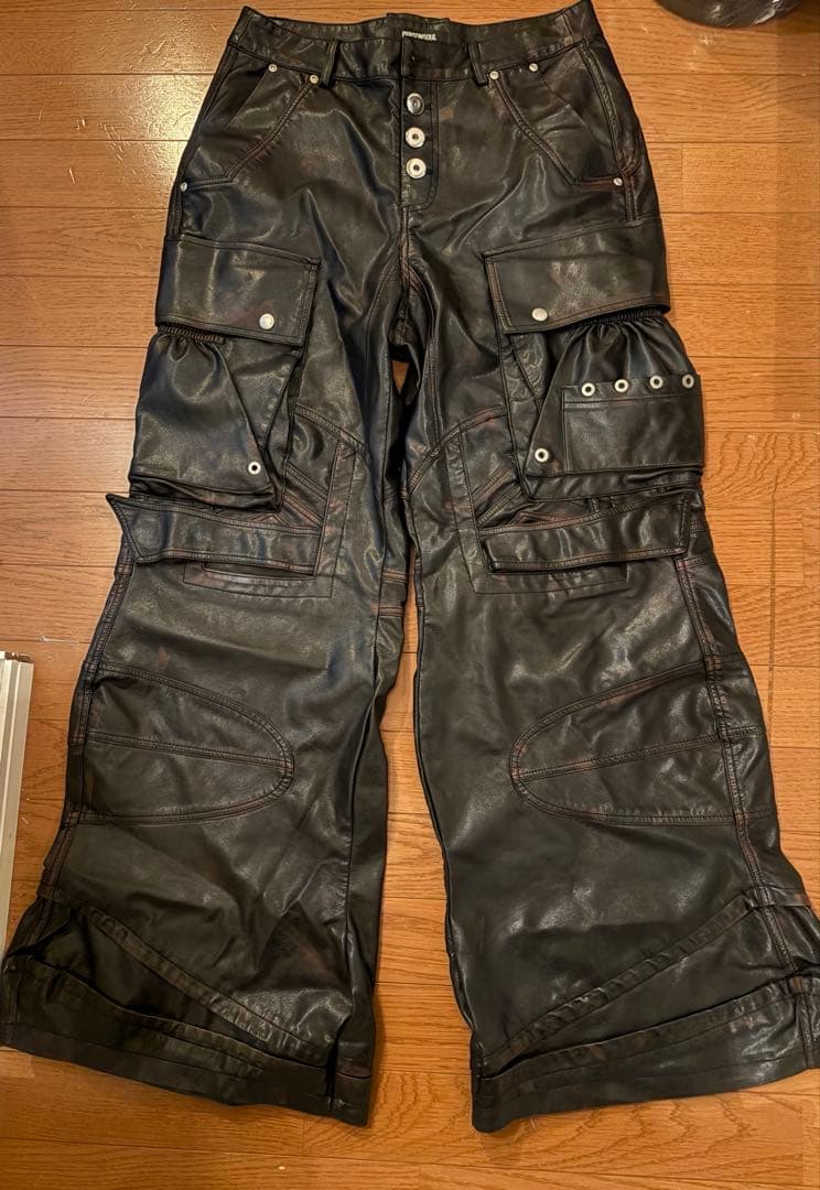 PERSONSOUL レザー カーゴパンツ 黒