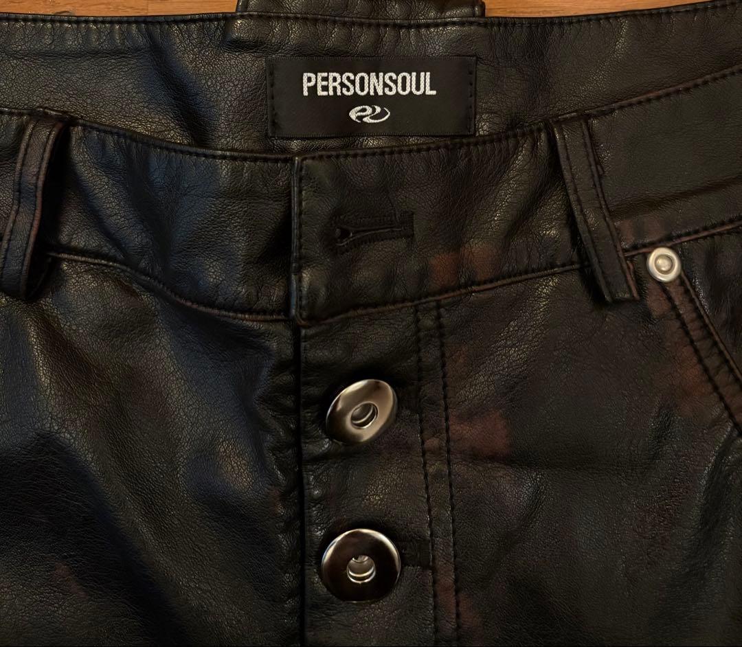 PERSONSOUL レザー カーゴパンツ 黒