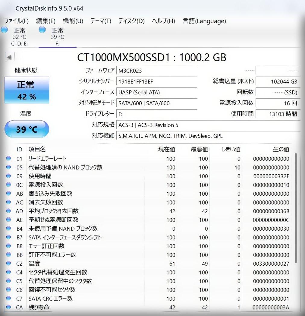 内蔵型SSD Crucial MX500 1TB SSD