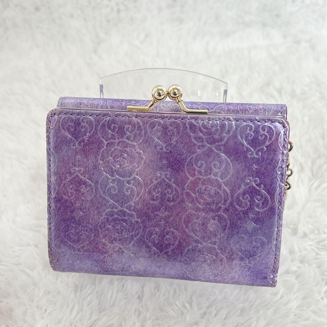 ANNA SUI 二つ折り財布 がま口 ローズハート 現行 蝶 ラベンダー 紫