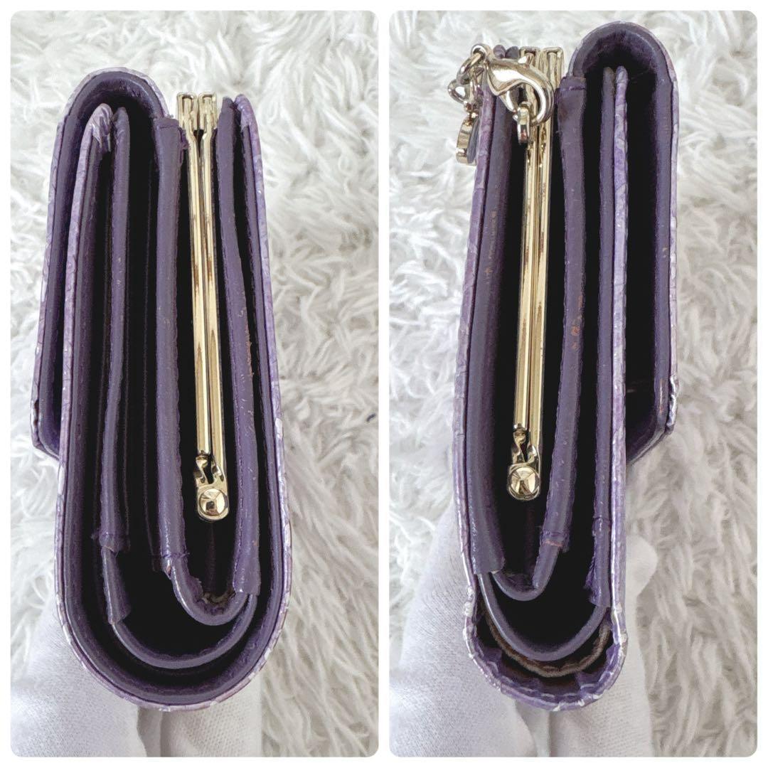 ANNA SUI 二つ折り財布 がま口 ローズハート 現行 蝶 ラベンダー 紫