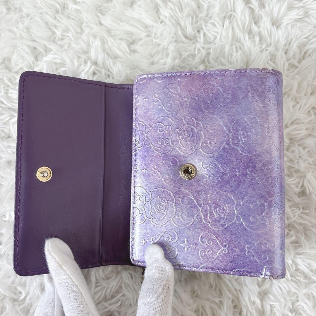 ANNA SUI 二つ折り財布 がま口 ローズハート 現行 蝶 ラベンダー 紫
