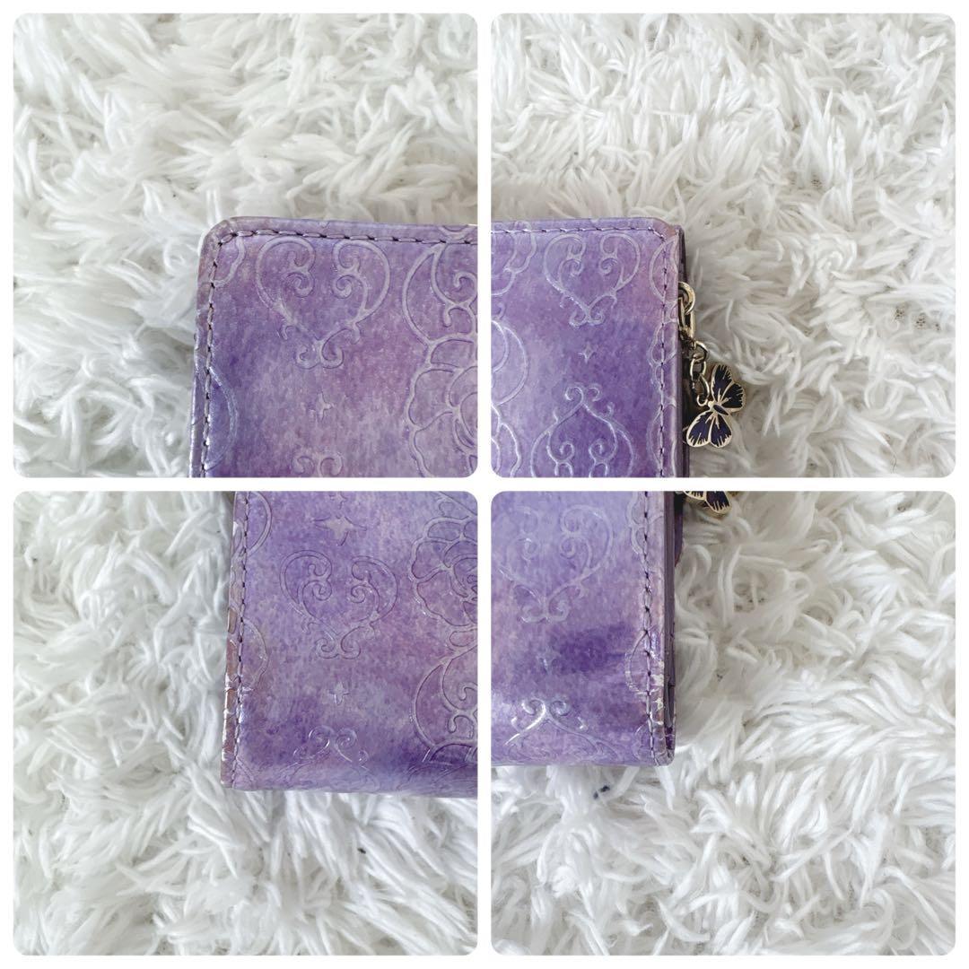 ANNA SUI 二つ折り財布 がま口 ローズハート 現行 蝶 ラベンダー 紫