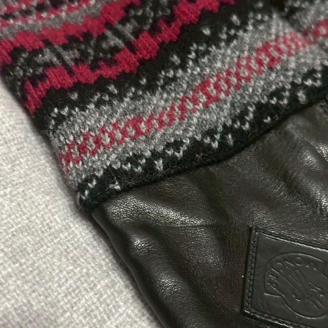 MONCLER モンクレール 本革 ニット手袋 メンズ