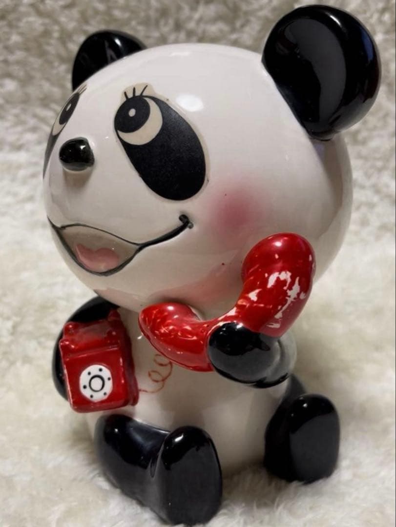 昭和レトロ　内藤ルネ♡赤電話パンダ貯金箱　当時物　陶器　ヴィンテージ
