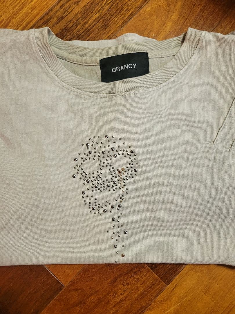 【GRANCY】 スカルラインストーンデザインtシャツ ベージュ