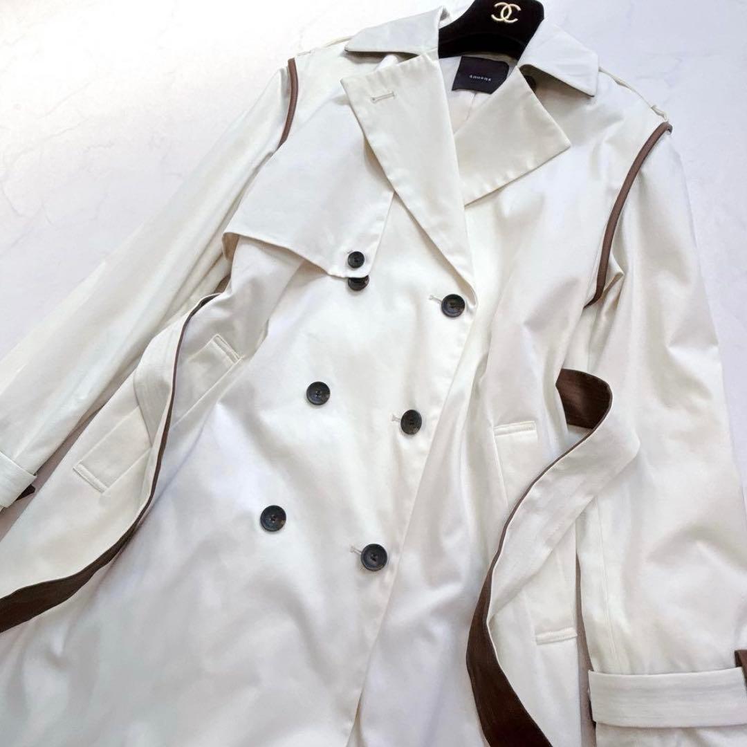 【anuans】ヴィーガンレザートリム2WAYトレンチコート　アイボリー　S