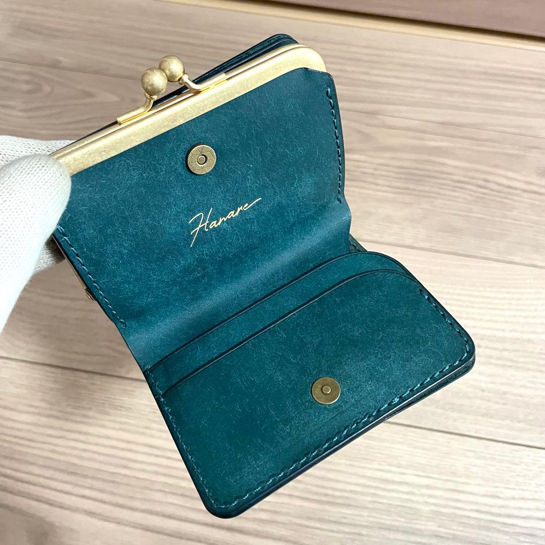 未使用/HANARE 財布　小さいがま口　ペトローリオ　イタリアンレザー