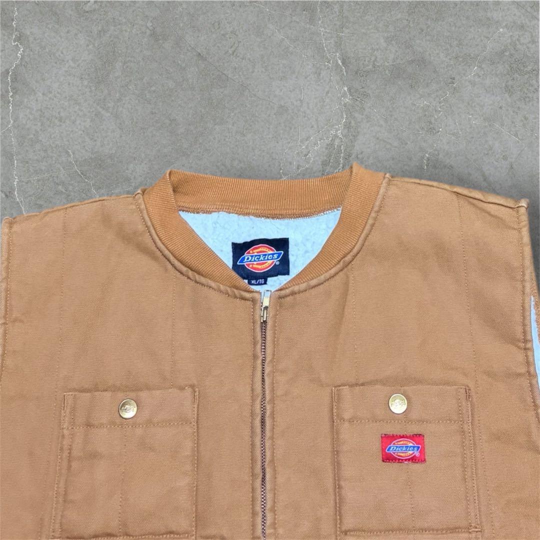 DickiesディッキーズXLダック地ワークベスト裏ボア キャメル