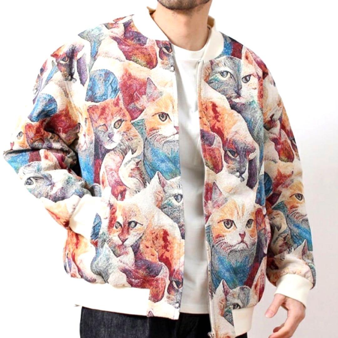 未使用 Revo. ゴブラン織 猫柄 ma-1 ブルゾン 総柄 カラフル 総柄
