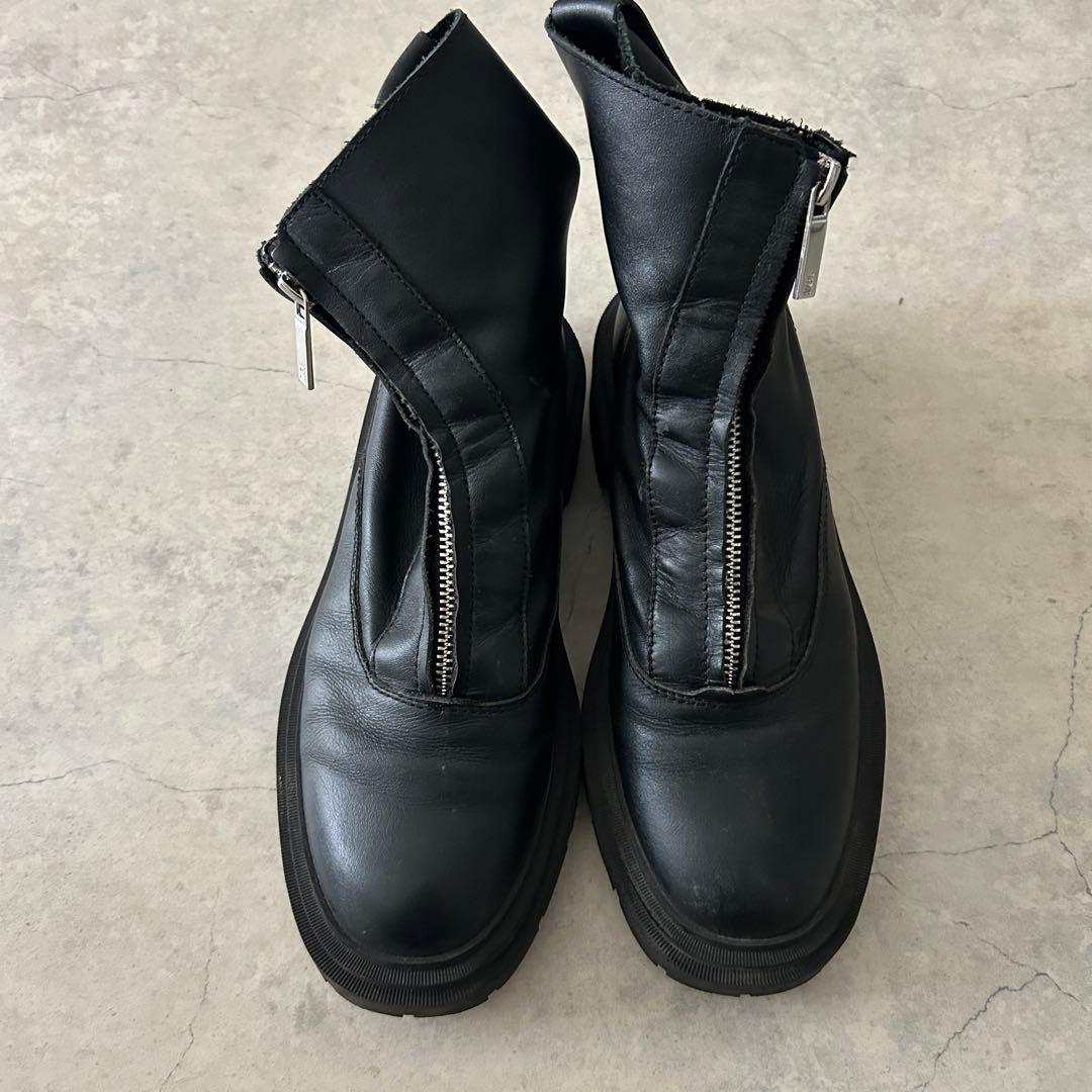 ZARA フロントジッパーリアルレザーアンクルブーツ　38 24.5cm 黒