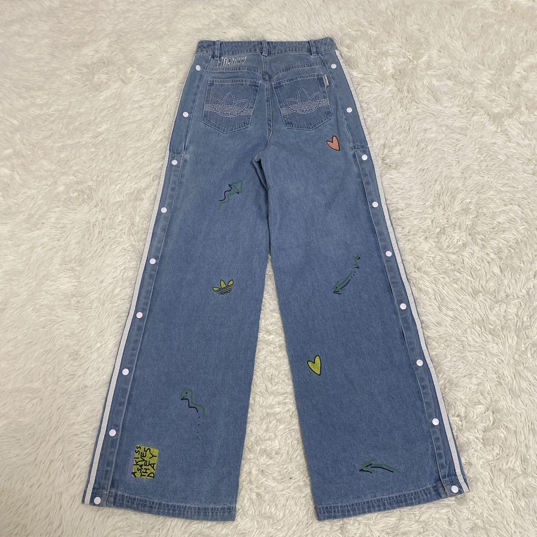 JENNIE着用 アディダス フィオルッチ ワイドデニムパンツ トレフォイル M