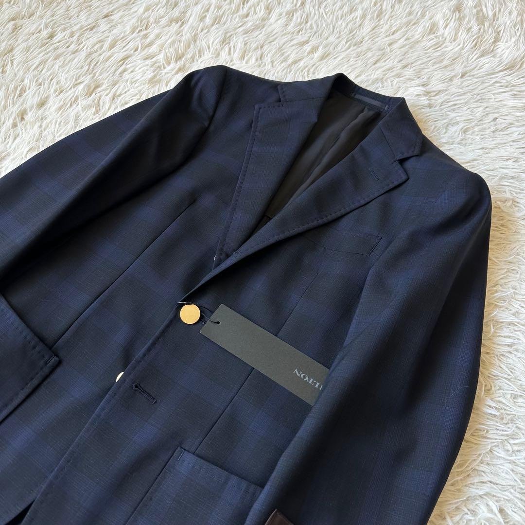 新品未使用✨紺ブレ　HILTON　カノニコ生地　金ボタン　チェック　青　段返り