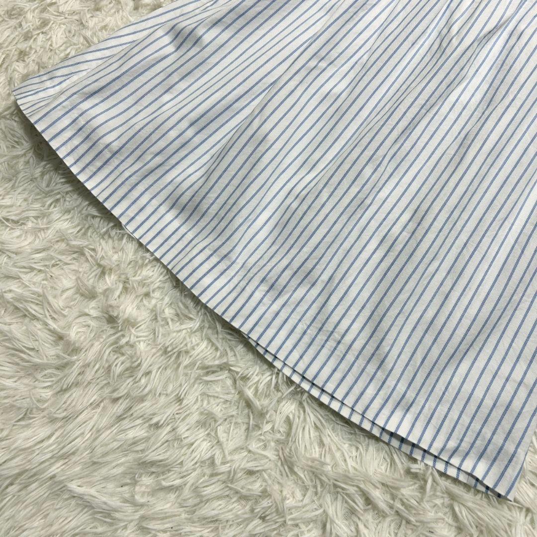 【美品】バーバリーブルーレーベル シャツワンピース ストライプ ベルト付 白×青