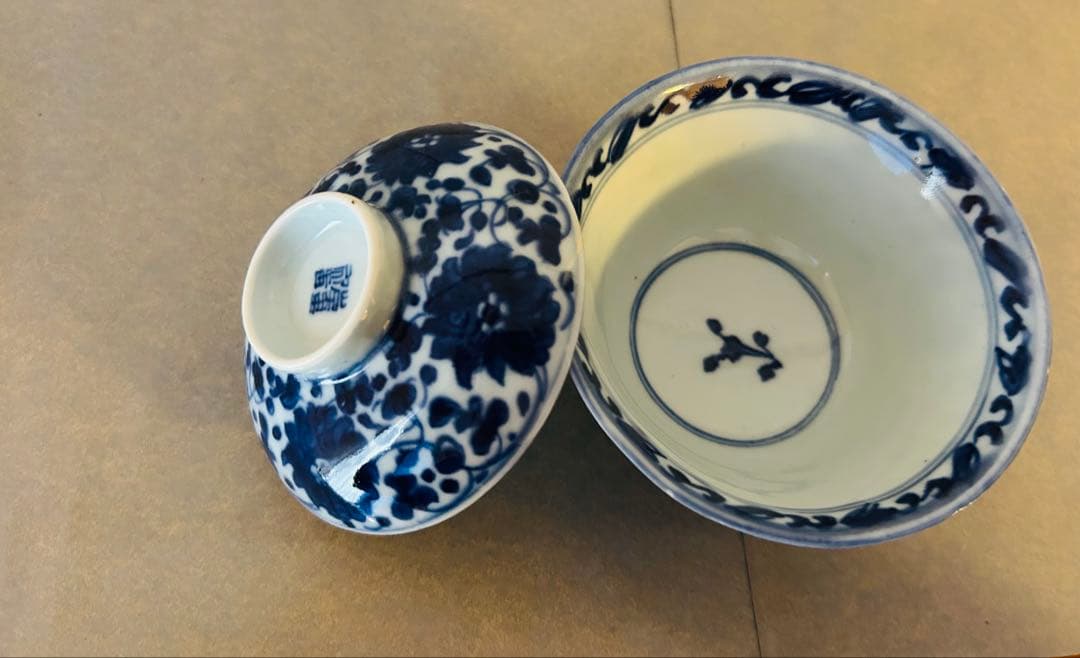 手書き 蓋碗　良質磁器 薄造り 中国美術 唐物 清朝 清代 青花 染付 中国茶器