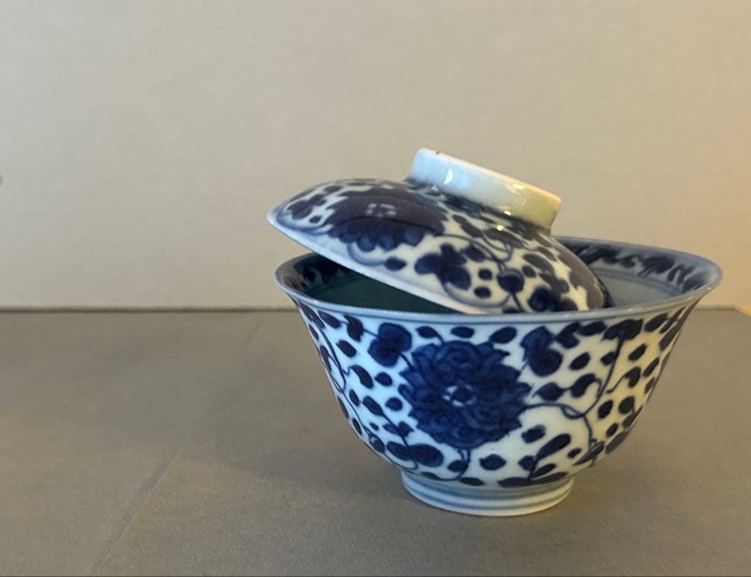 手書き 蓋碗　良質磁器 薄造り 中国美術 唐物 清朝 清代 青花 染付 中国茶器