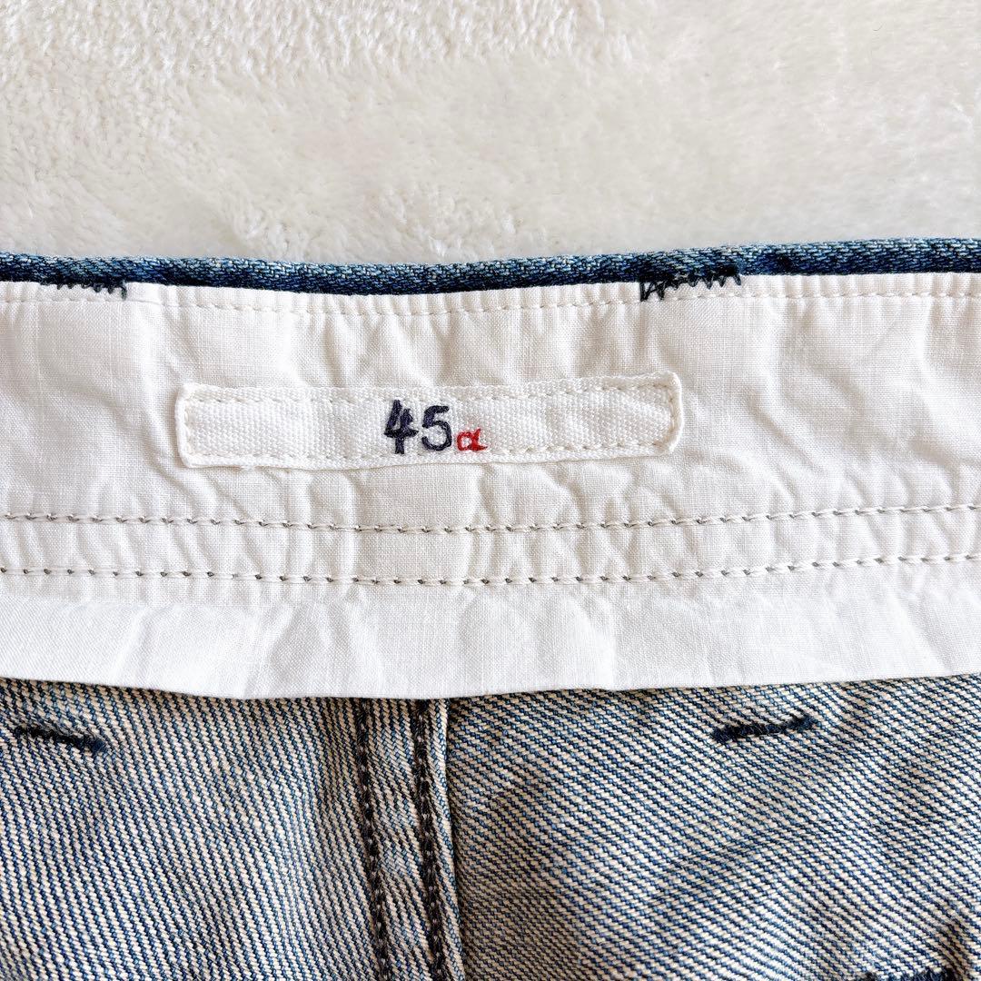 45R デニム ベイカーパンツ 日本製 藍染 ワイドパンツ size L相当
