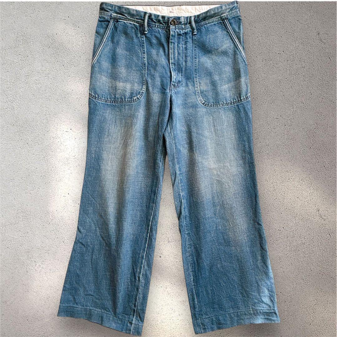 45R デニム ベイカーパンツ 日本製 藍染 ワイドパンツ size L相当