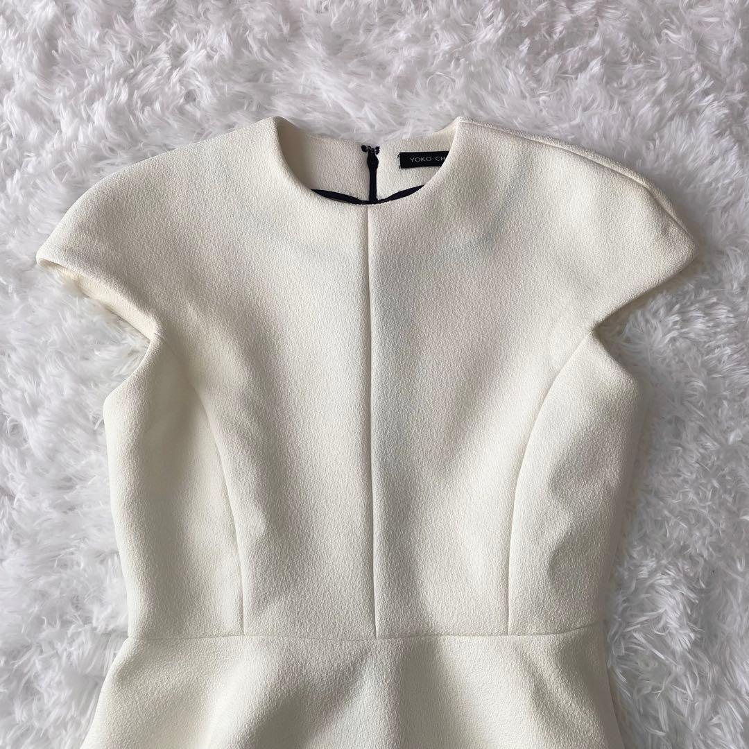 【美品】YOKO CHAN 膝丈ワンピース 半袖 コクーン アイボリー 38 M