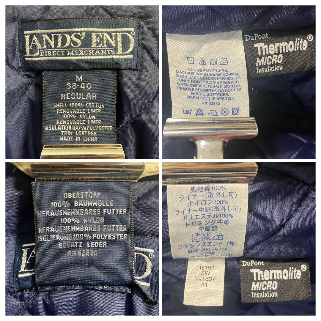 LANDS’ENDダックハンティングジャケット襟レザー90sキルティングライナー