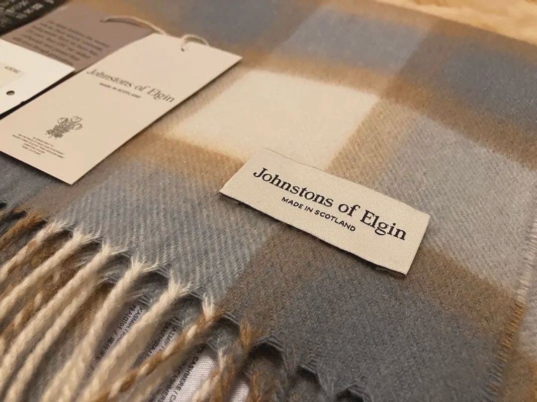 Johnstons of Elgin カシミヤ ストール チェック　キャメル