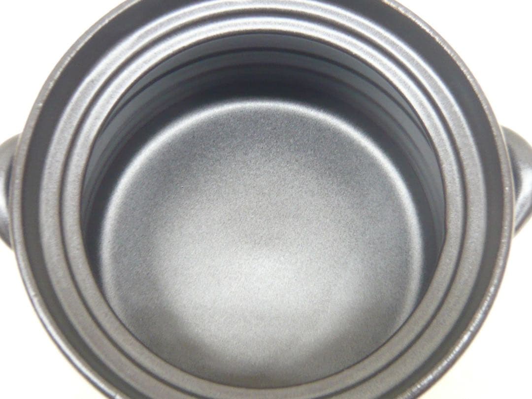 『萬古焼 二重蓋使用の3合炊きご飯釜 黒釉メタル』ガス・IH対応