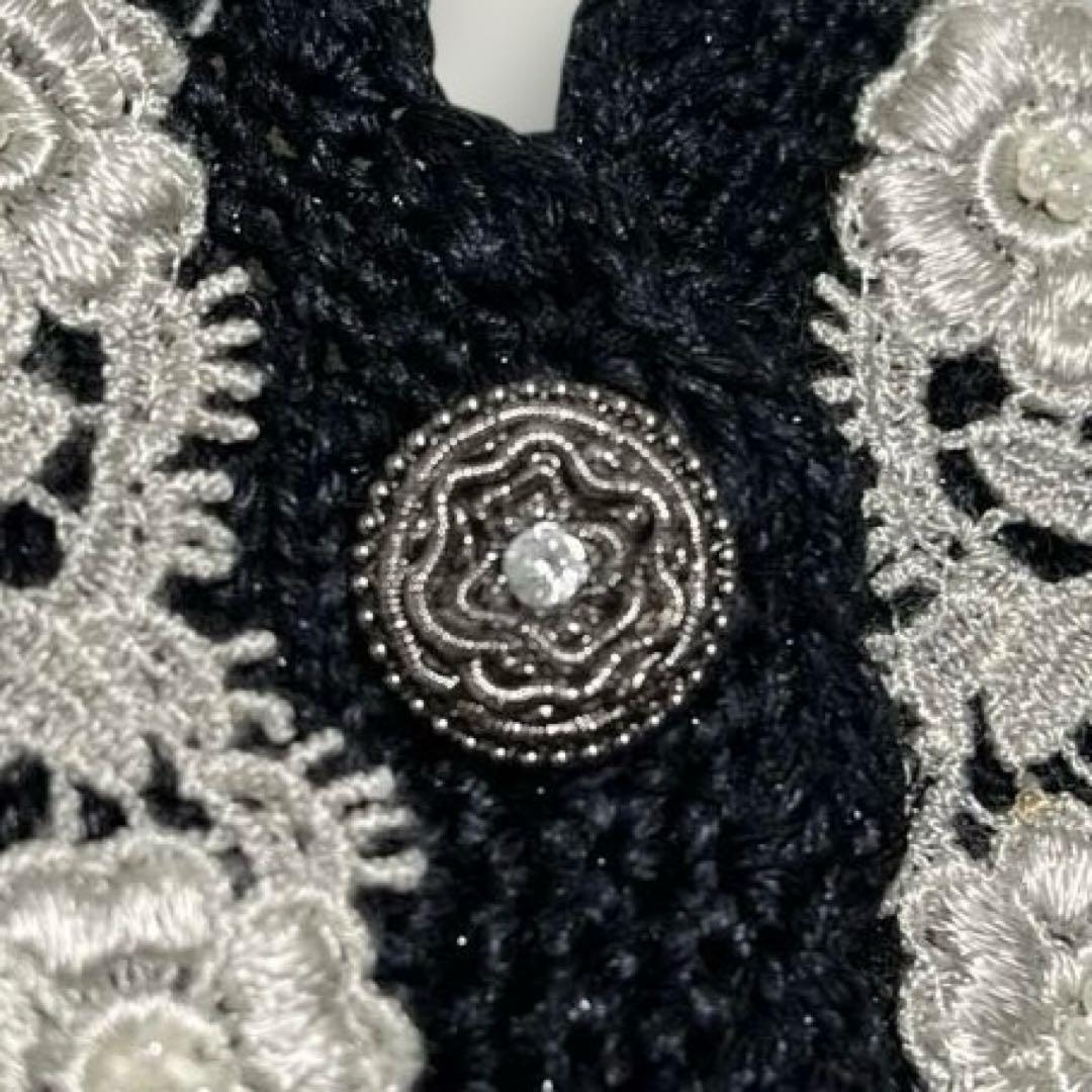 希少【ソワレドヒロミ】ハンドメイド バラ刺繍 ニットカーディガン 絹混 M 黒