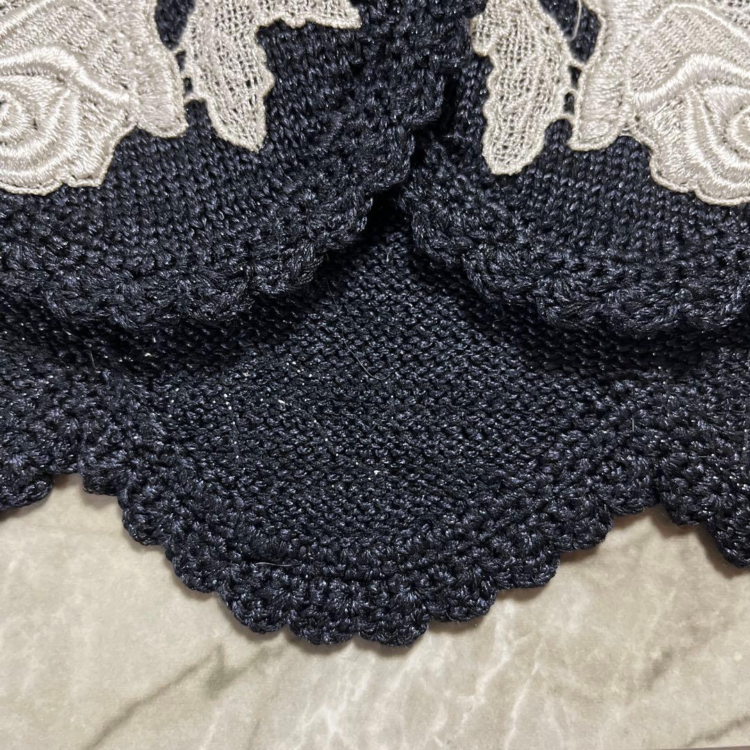 希少【ソワレドヒロミ】ハンドメイド バラ刺繍 ニットカーディガン 絹混 M 黒