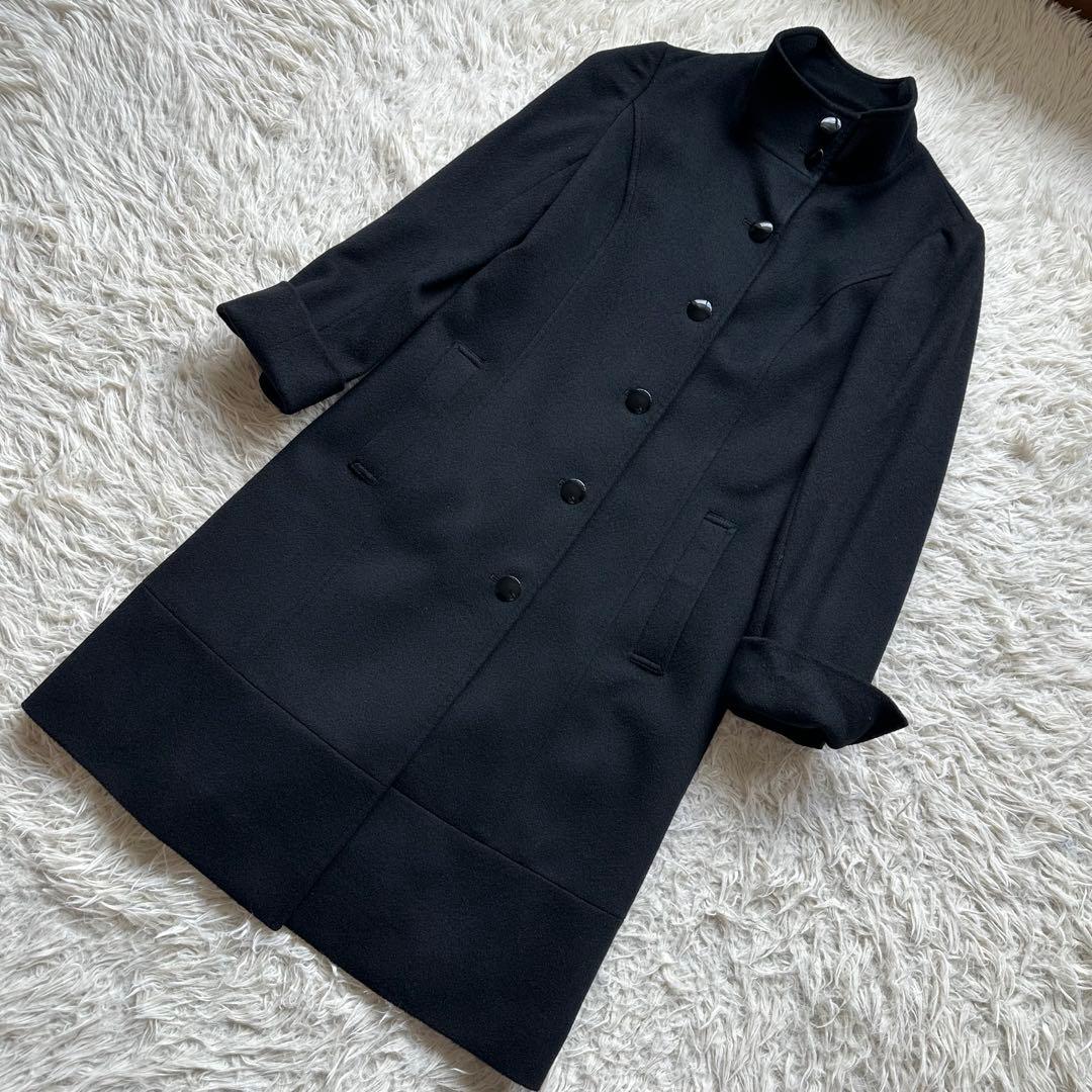 美品✨組曲　カシミヤ100%ロングコート　スタンドカラー　黒　ブラック　艶