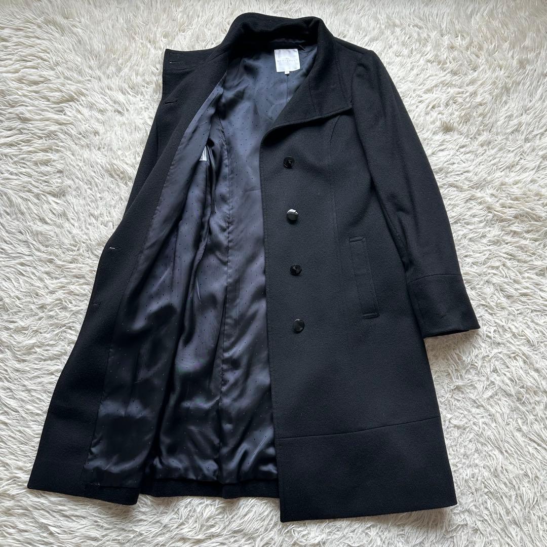 美品✨組曲　カシミヤ100%ロングコート　スタンドカラー　黒　ブラック　艶