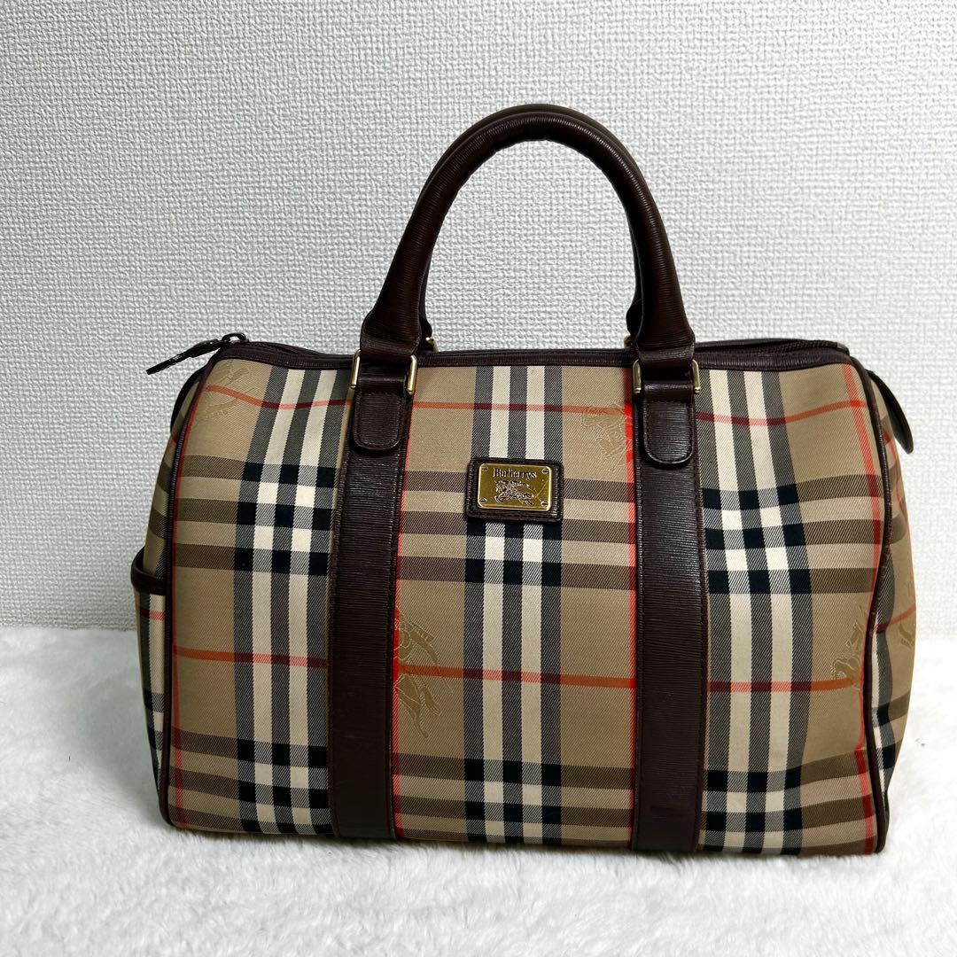 Vintage BURBERRY Boston bag ロゴプレート　チェック柄