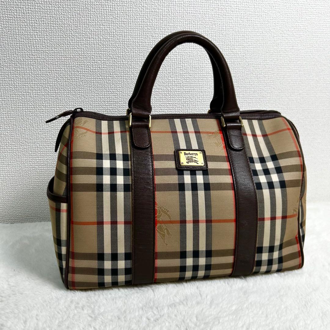 Vintage BURBERRY Boston bag ロゴプレート　チェック柄